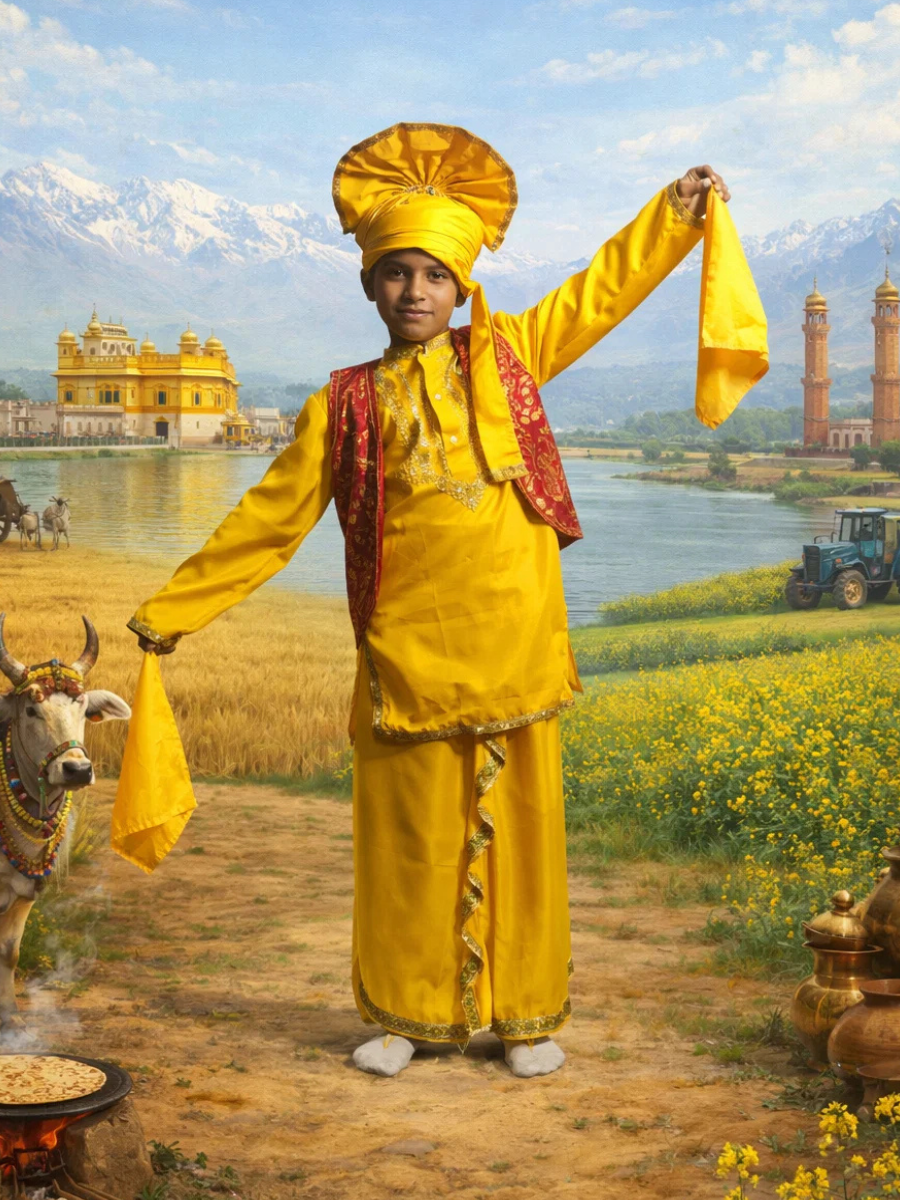 Punjabi Boy (Yellow) Fancy Dress (Full Kurta)