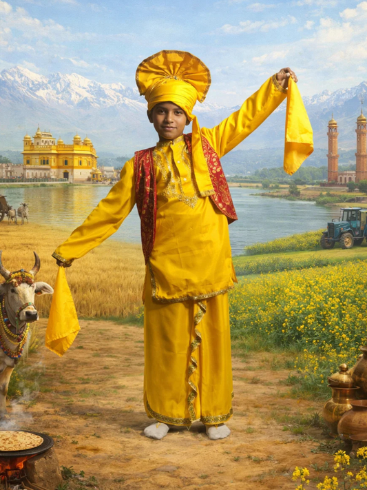 Punjabi Boy (Yellow) Fancy Dress (Full Kurta)
