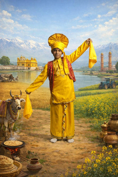 Punjabi Boy (Yellow) Fancy Dress (Full Kurta)